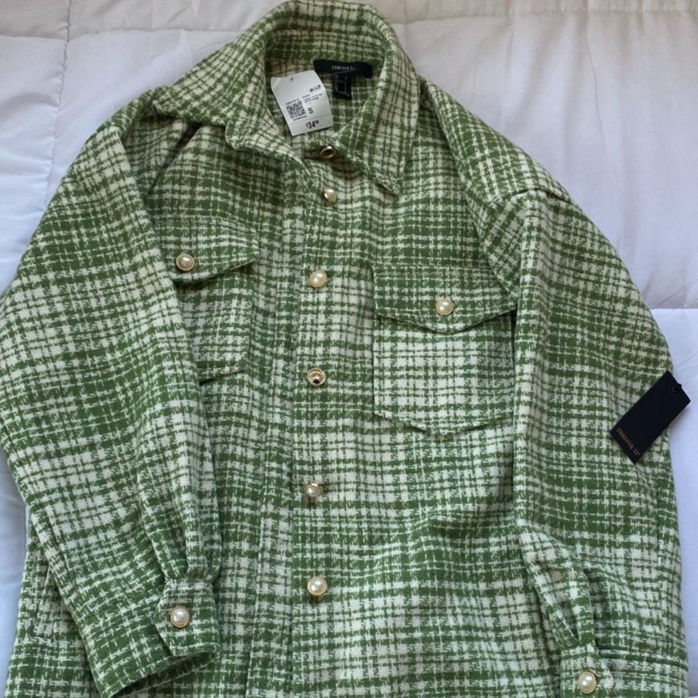 Forever 21 Green Plaid Coat Size S